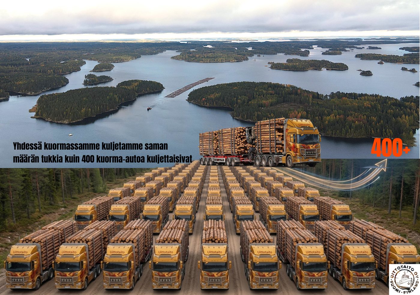 Uittolautta — 400+ rekkakuormaa